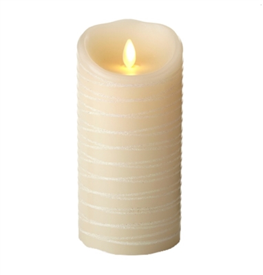 Luminara - Flameless LED Candle - Indoor - Ivory Wax - Spun Glitter Ribbon - 3.5" x 7" - Remote Ready