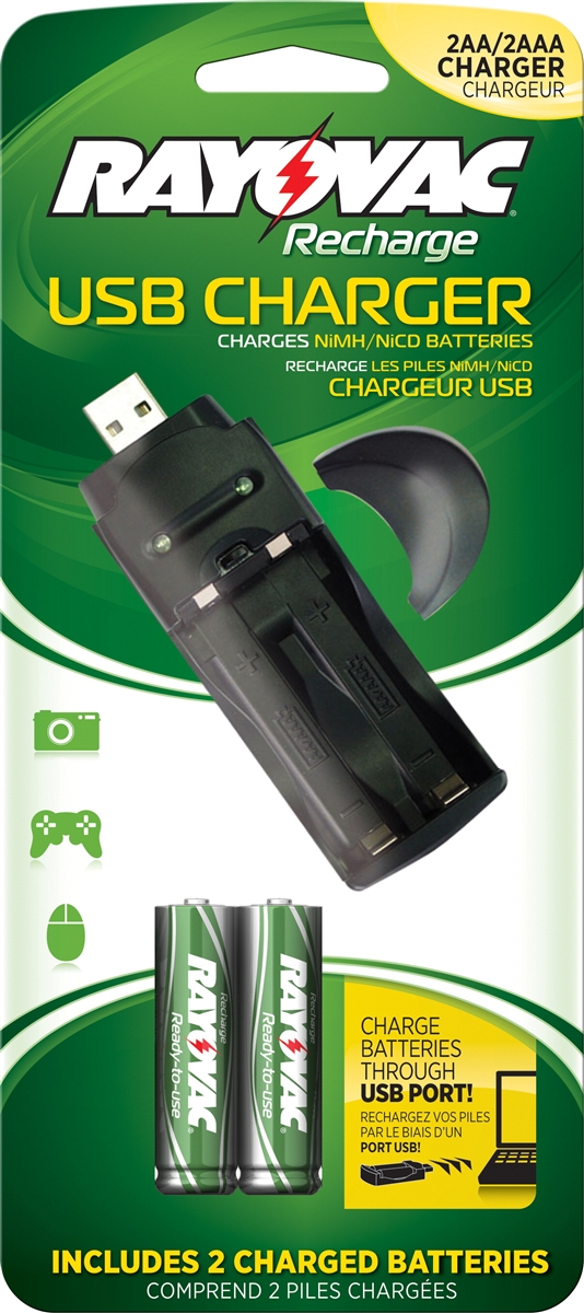 Rayovac - 2-Position USB Charger - AA AAA - NiMH or NiCad - 2 x AA NiMH