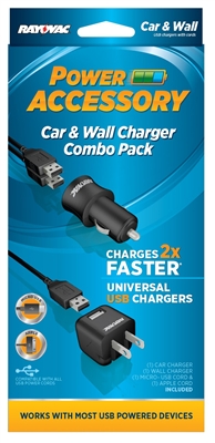 Rayovac - Car & Wall Charger USB Combo Pack - Micro-B USB & iPhone 30-Pin Charging Cables