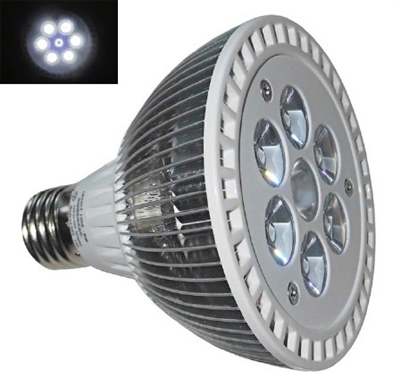 PAR30 LED Aquarium Light Bulb- 10.5W (7 x 1.5W LEDs) - 6 White:1 Blue LEDs