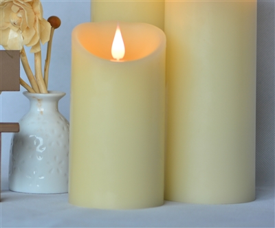 3D Moving Flame LED Candle - Indoor - Unscented Ivory Wax - Remote Ready - 3