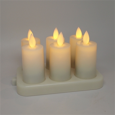 Luminara Moving Flame Action - 6 x Rechargeable Flameless LED Ivory Votive Set w/ Charging Base - Remote Not Included